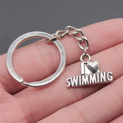 Dropshipping Men Keychain Vintage 2 Colors 22x15mm I Heart Swimming Pendant Souvenirs Gift