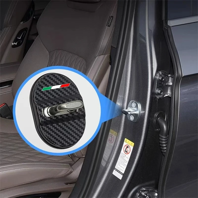 Italian Tri-Color Carbon Fiber textured 4Pcs Car Door Lock Protection Cover Limiter Anti-collision Cu Stickers Accessories