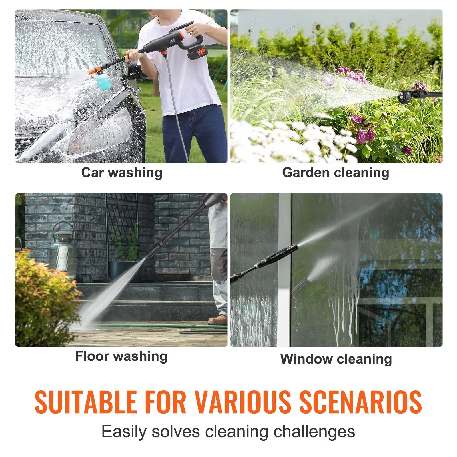 Cordless Pressure Washer, 580-PSI 1.1 GPM Portable Power Cleaner, Handheld High-Pressure Car Washer Gun with 4.0Ah Battery, Char