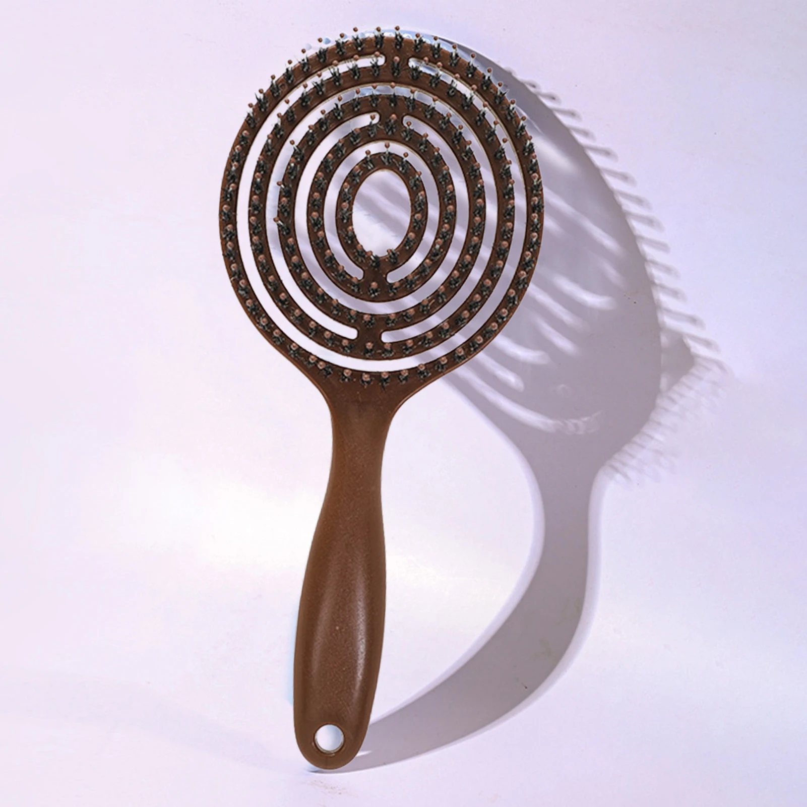 Natural Boar Bristle Hairbrush Detangling Style Tools for Women Long Hair Scalp Massage Brown Color Lightweight Ergonomic Handle