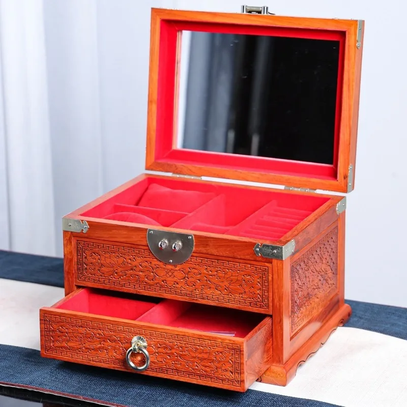 

Solid Wood Jewelry Box Women Jewelry Storage Case Desktop Rings Earring Organizer Display Boxes Big Bracelets Storages Container