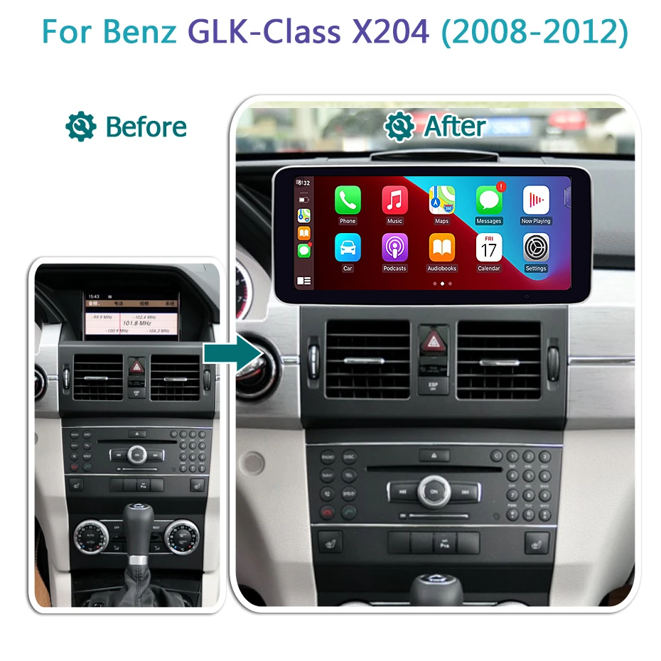 راديو السيارة 12.5 بوصة أندرويد 14 مع Carplay لمرسيدس بنز GLK-Class X204 2008-2015 أندرويد السيارات ستيريو 4GWIFI مشغل وسائط متعددة