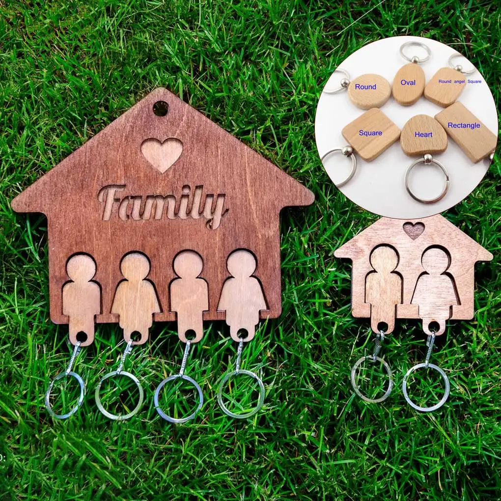 Wood Blank Keychain Ring Car Key Chain Holder Hanging Backpack Handbag Purse Keyrings Tag Making Pendant Type 6