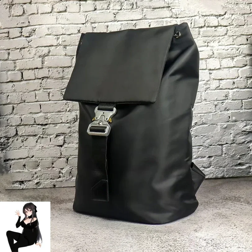 1017 ALYX 9SM Silver Buckle Flap Cover Drawstring Black Backpack Men Women High Quality Four Seasons Couple Knapsack Handbag y2k