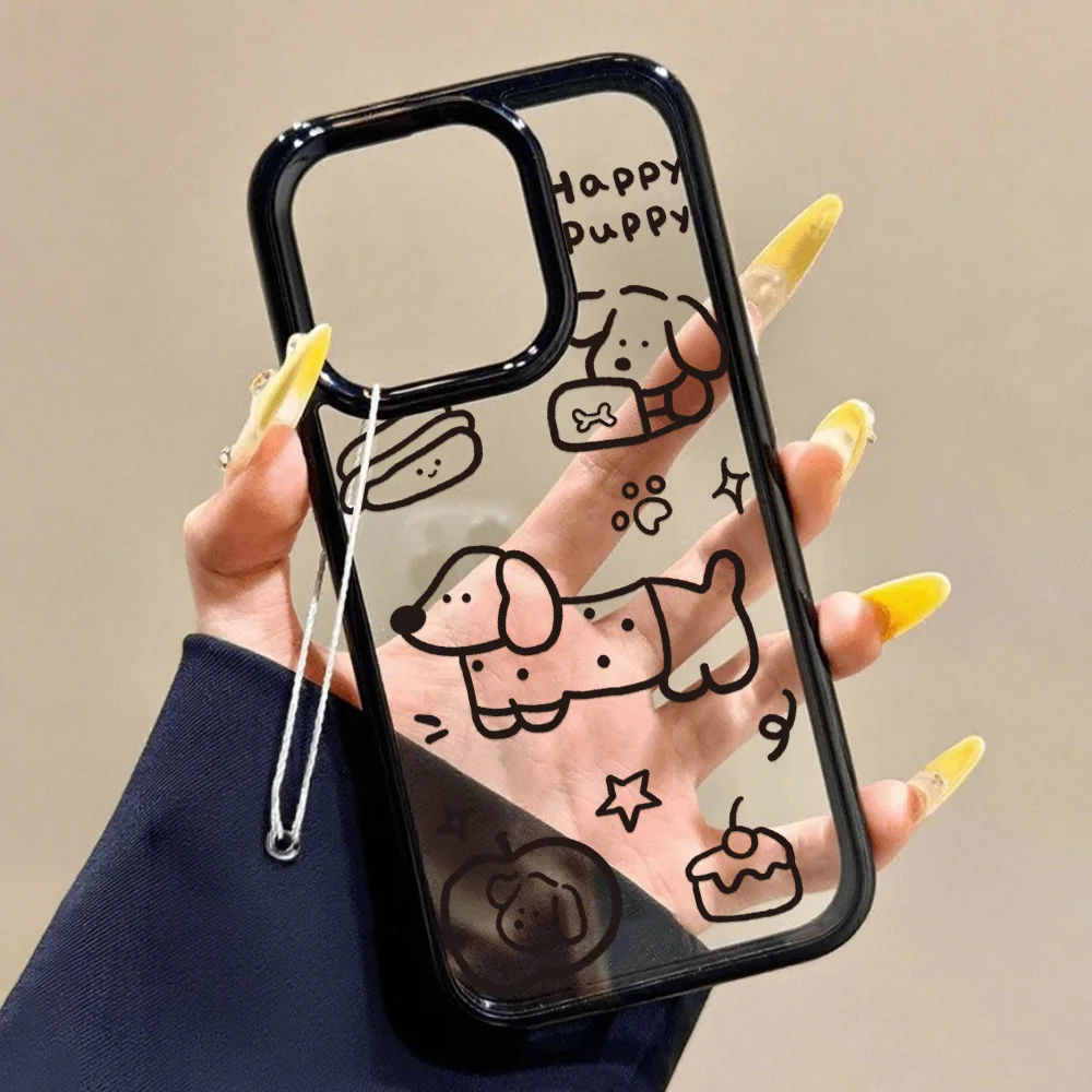 

Cute Dog Phone Case For iPhone 15 Case iPhone 14 13 11 12 16 Pro Max Shockproof Acrylic Cover Soft TPU Transparent Cases Coque