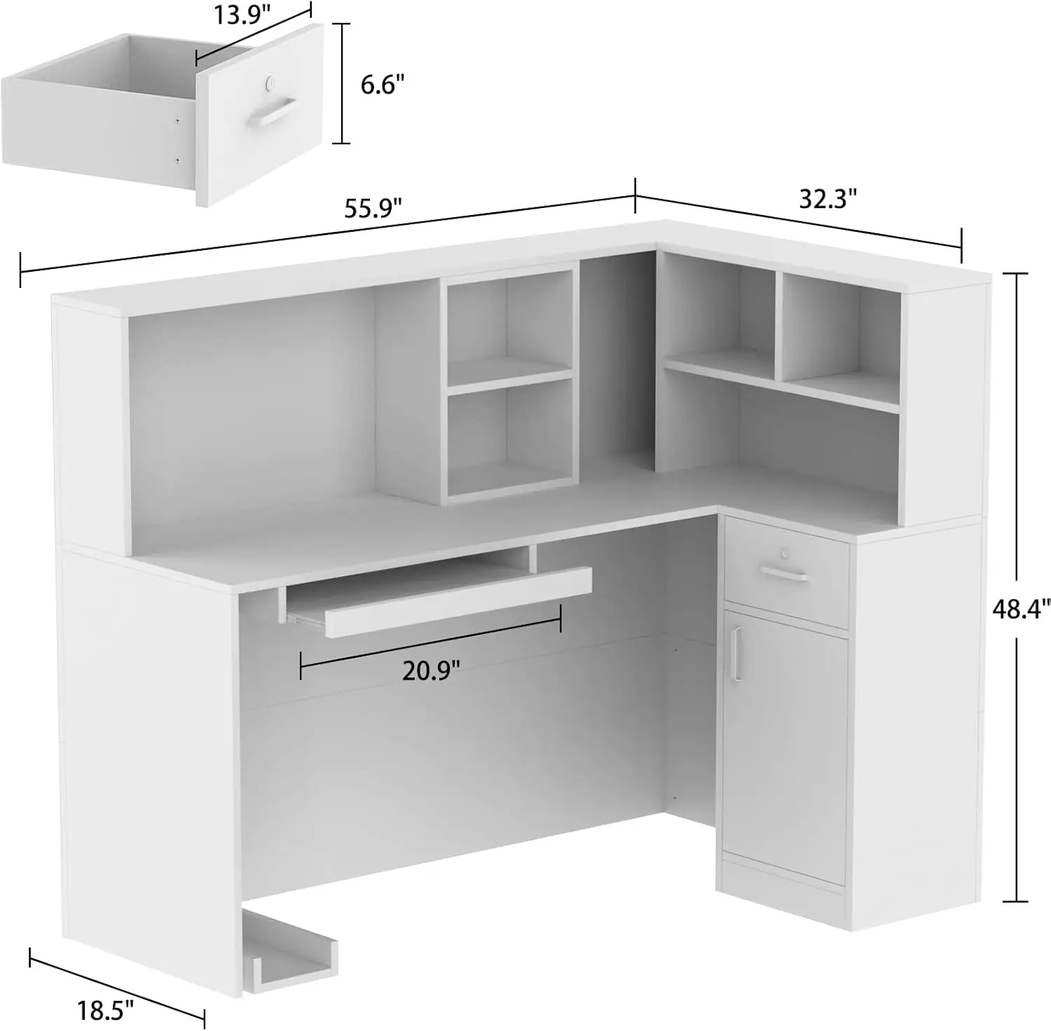 Aiebunded-Table de Réception en Forme de L avec Compteur de Proximité, Étagères de Rangement, pour Salon