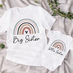 Big Sister Little Sister Kids Tshirt Girls Sibling T-Shirt Baby Bodysuit Older Sister Younger Sister Tee Shirts Rainbow Clothes