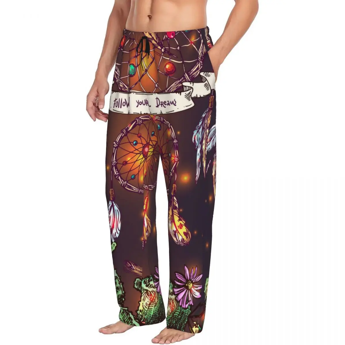 Bright Boho Dreamcatcher And Cactus Men Sleep Bottoms Male Lounge Trousers Men's Pajama Pants