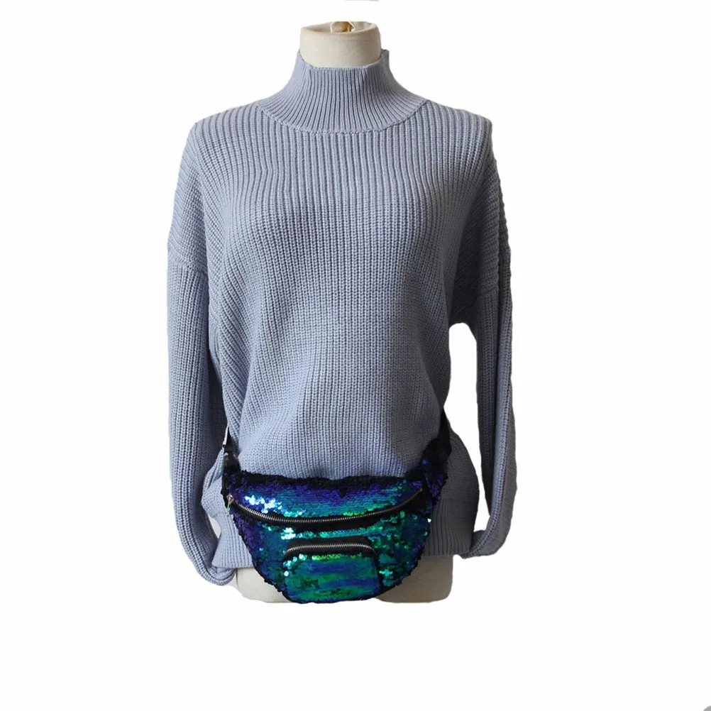 

Sequins Waist Bag Lake Blue Pink Adjustable Length Makeup Fanny Pack Casual Women Waist Bag Storage for Business Cards