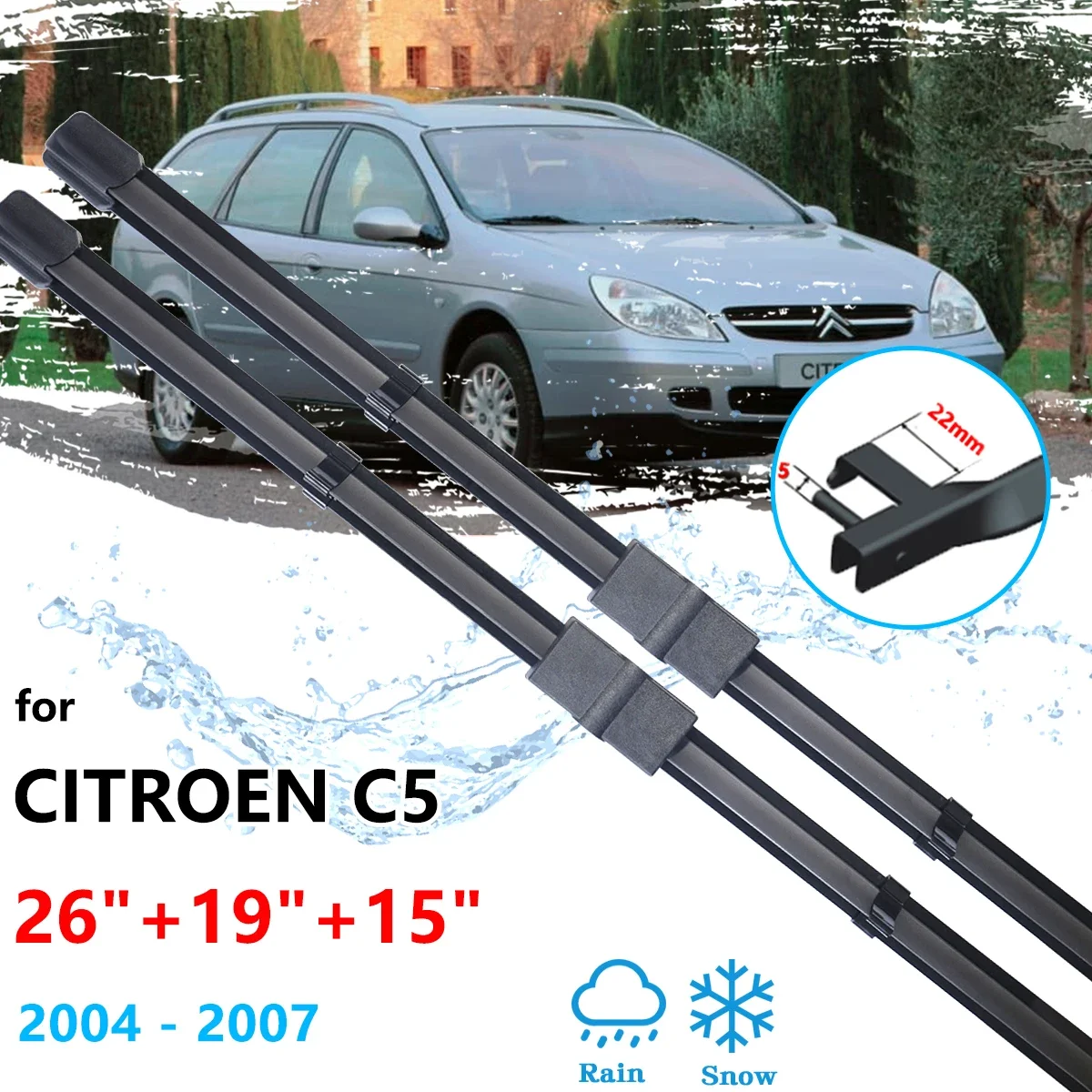 

Car Brushes For Citroen C5 2004 2005 2006 2007 Hatchback Front Rear Wiper Blades Set Window Windshield Cleaning Auto Accessories