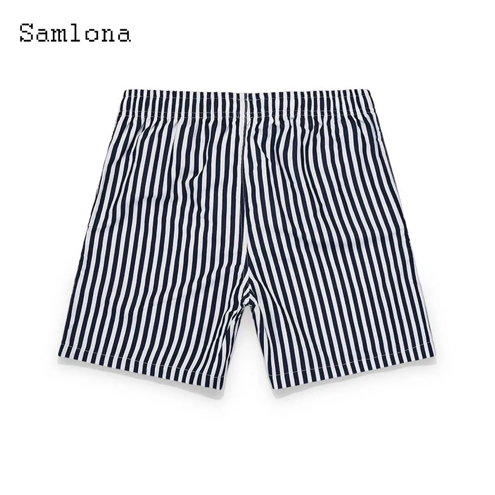 2024 America and Europe Style Casual Retro Stripe Beach Shorts Men Stand Pocket Shorts Male Soft Elastic Waist Short Pants New