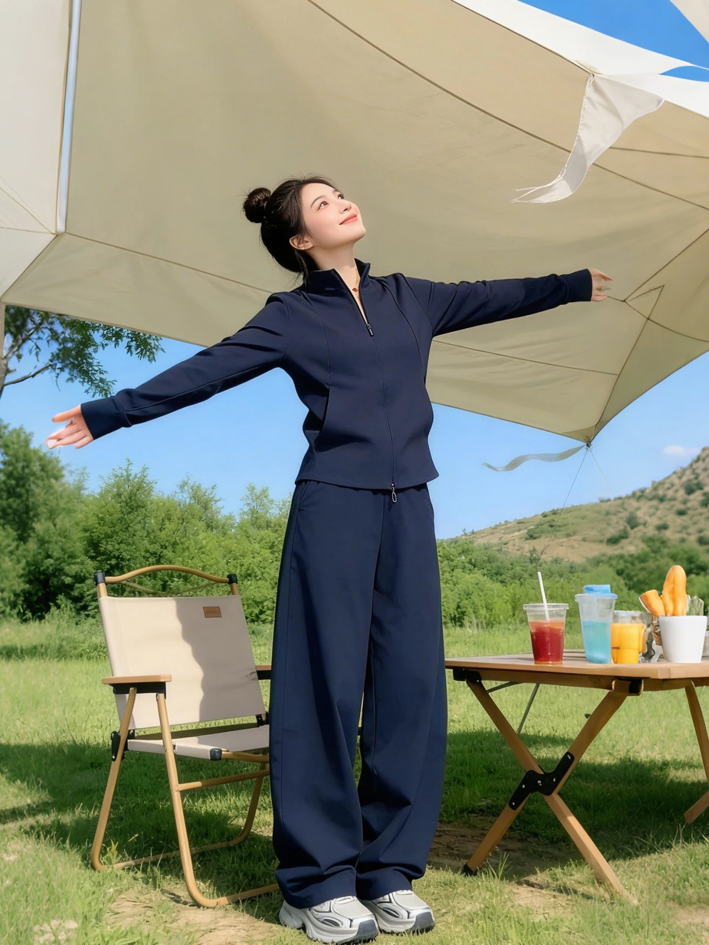 

Korean Style Casual Sportswear Set Women's Spring Autumn Stand Collar Zipper Open Cardigan Wide Leg Pants Unique Two Piece Se...