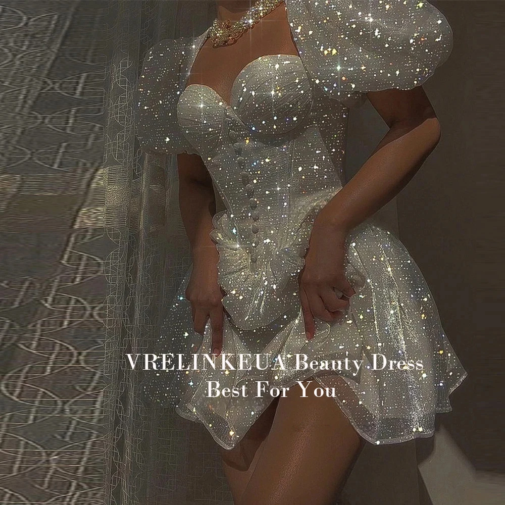 Vestido de Graduación con Mangas Abullonadas y Brillantina, Vestidos Cortos de Fiesta para Adolescentes, Vestido de Cóctel Personalizado para Quinceañeras y Seis Quinceañeras