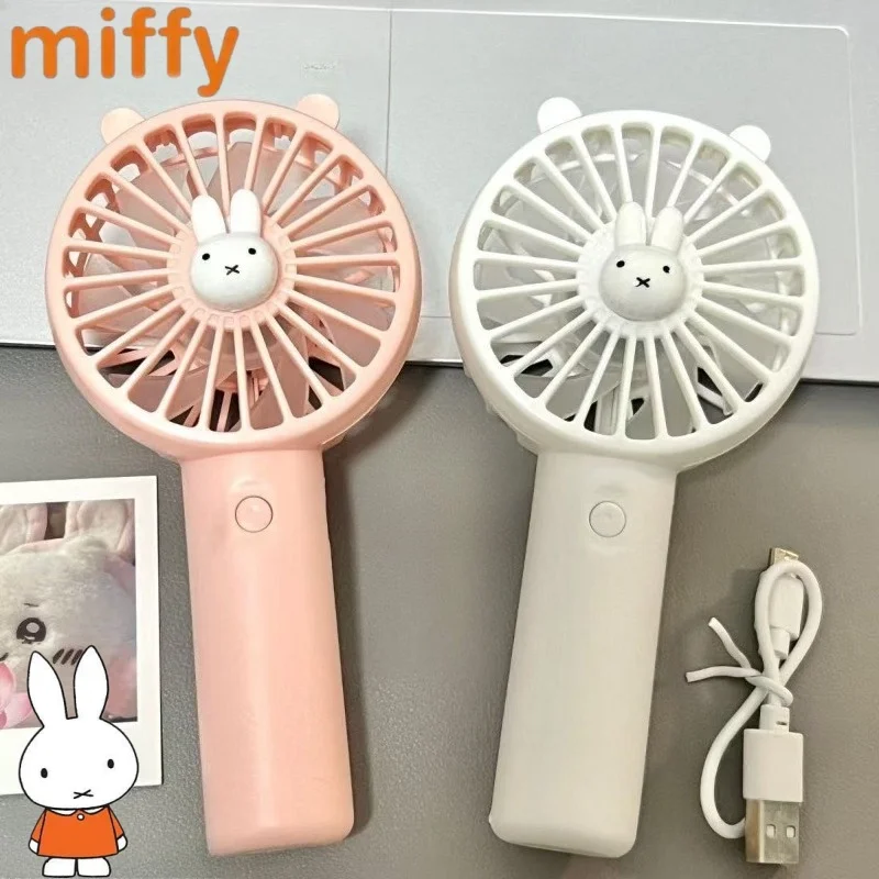 Einfacher Miffy-Kaninchen-Ventilator mit süßem und niedlichem kreativem Cartoon-Muster, neuartiger, modischer, kleiner, tragbarer, wiederaufladbarer Mini-Handventilator