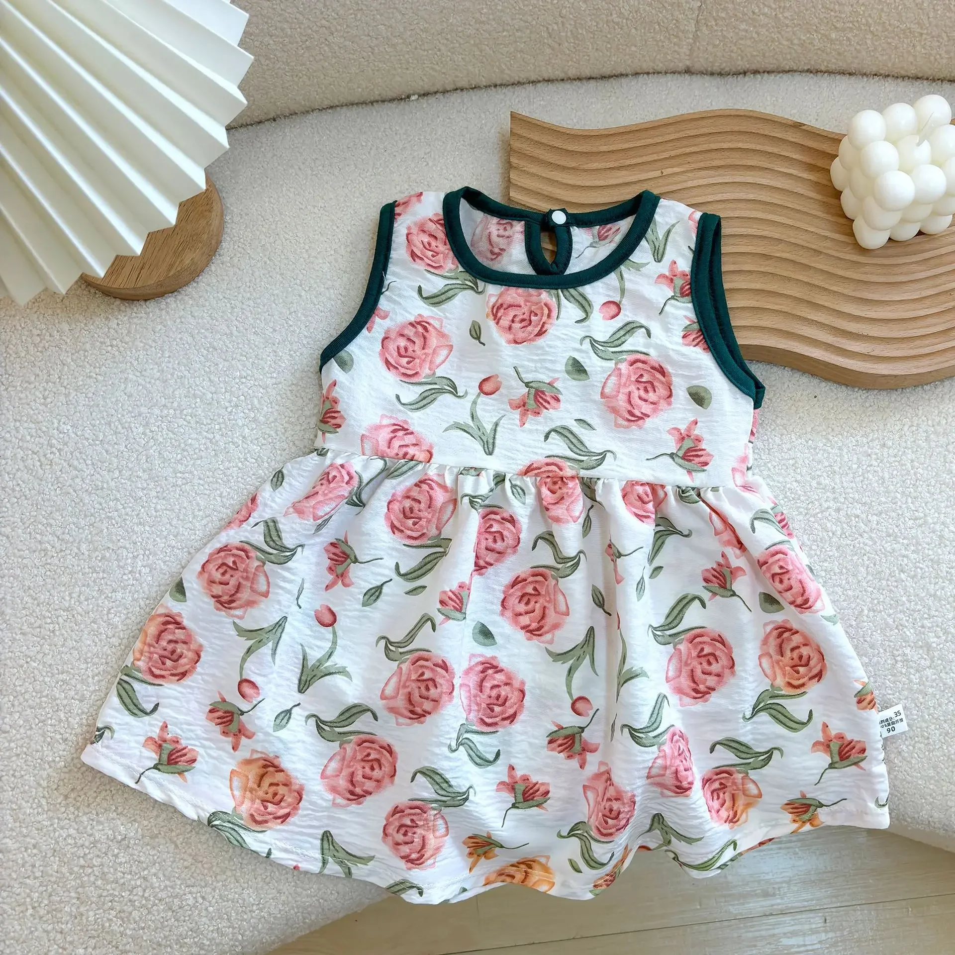 1-7Y Kids Full Floral Print Breathable Clothes Summer Girls Sleeveless Dress Bear Color Block Children's Costumes 2026