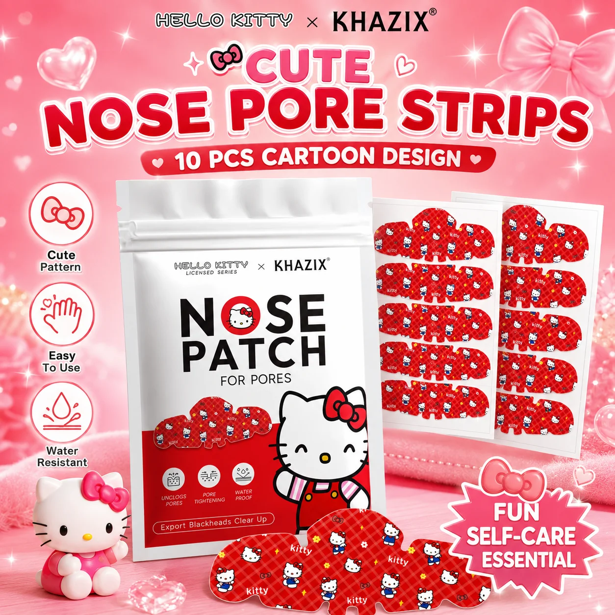 10pcs Hello Kitty Nose Pore Strips 10PCS Cute Cartoon Design Nose Stickers Kawaii Beauty Care Gift for Women