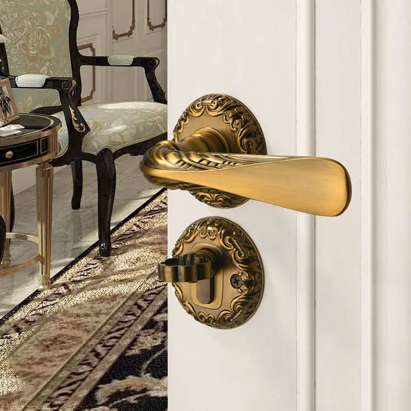

New door lock indoor bedroom household universal solid wood door handle bathroom silent split room door lock