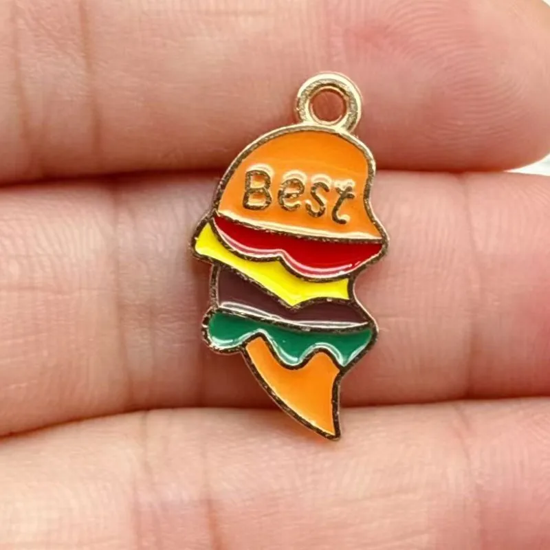 10pcs Alloy enamel food burger beverage Pendant Jewelry Making DIY Keychain Earrings Charms for Jewelry Bracelets Necklace
