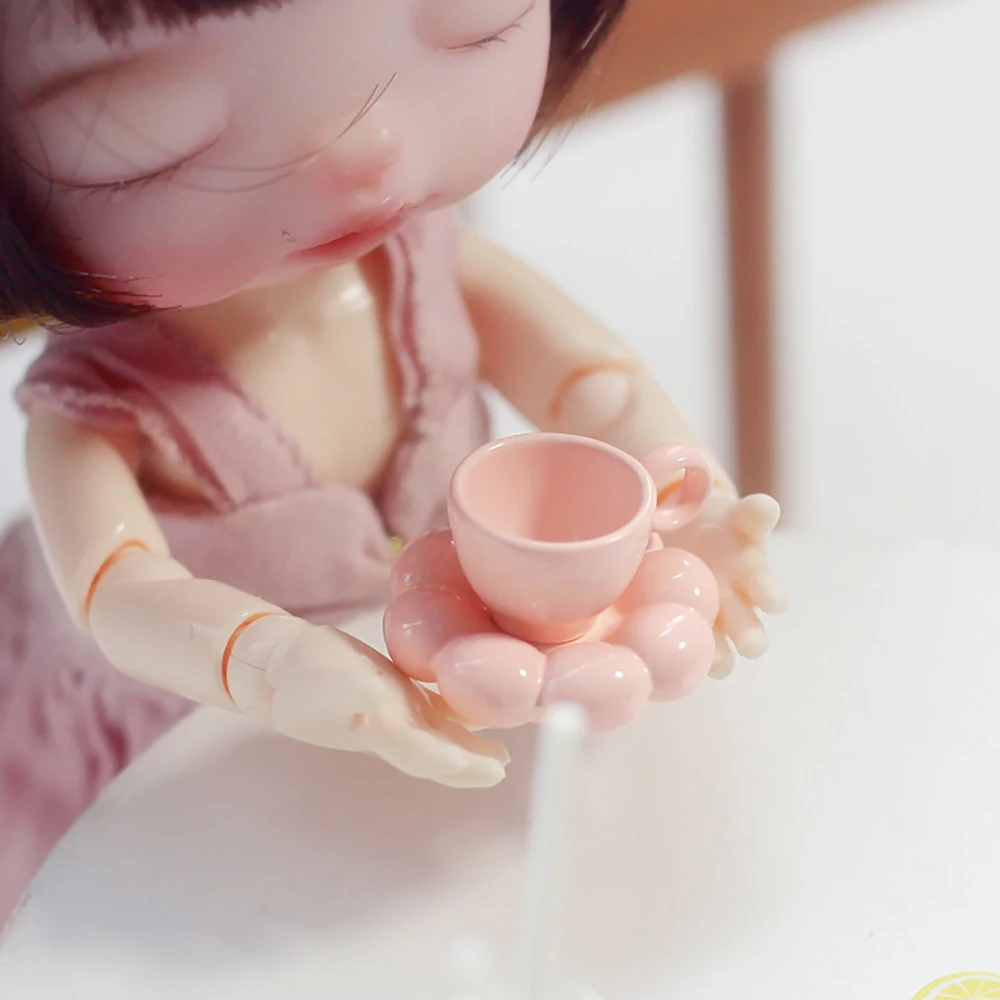 1/12 Doll House Accessories Miniatures Metal Coffee Cup Saucer Set Mini Tea Cup Model Toy for Dollhouse Decoration OB11 bjd