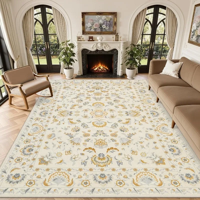 Stylish Vintage William Morris Floral Large Rug American Mid-century Bedroom Beside Carpet Non-Slip Machine Washable Floor Mat