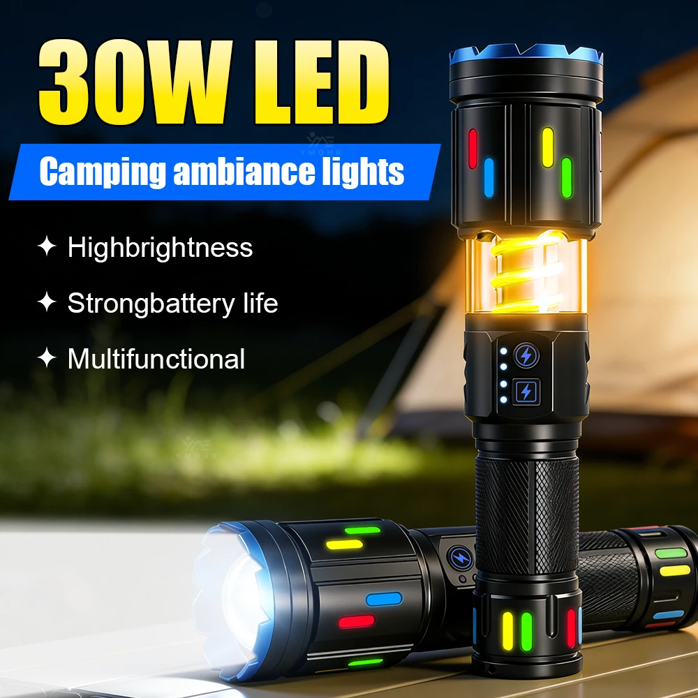 

2026 NEW White Laser Flashlights High Power Rechargeable LED Flashlight Tactical Power Bank Torch Outdoor Hiking Camping Lantern