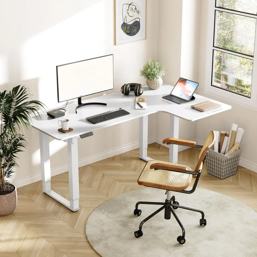 L Shaped Standing Desks 4 Legs Corner Desk Computer Desk Electric Sit Stand Up Desk Height Adjustable Desks  Home Office Table