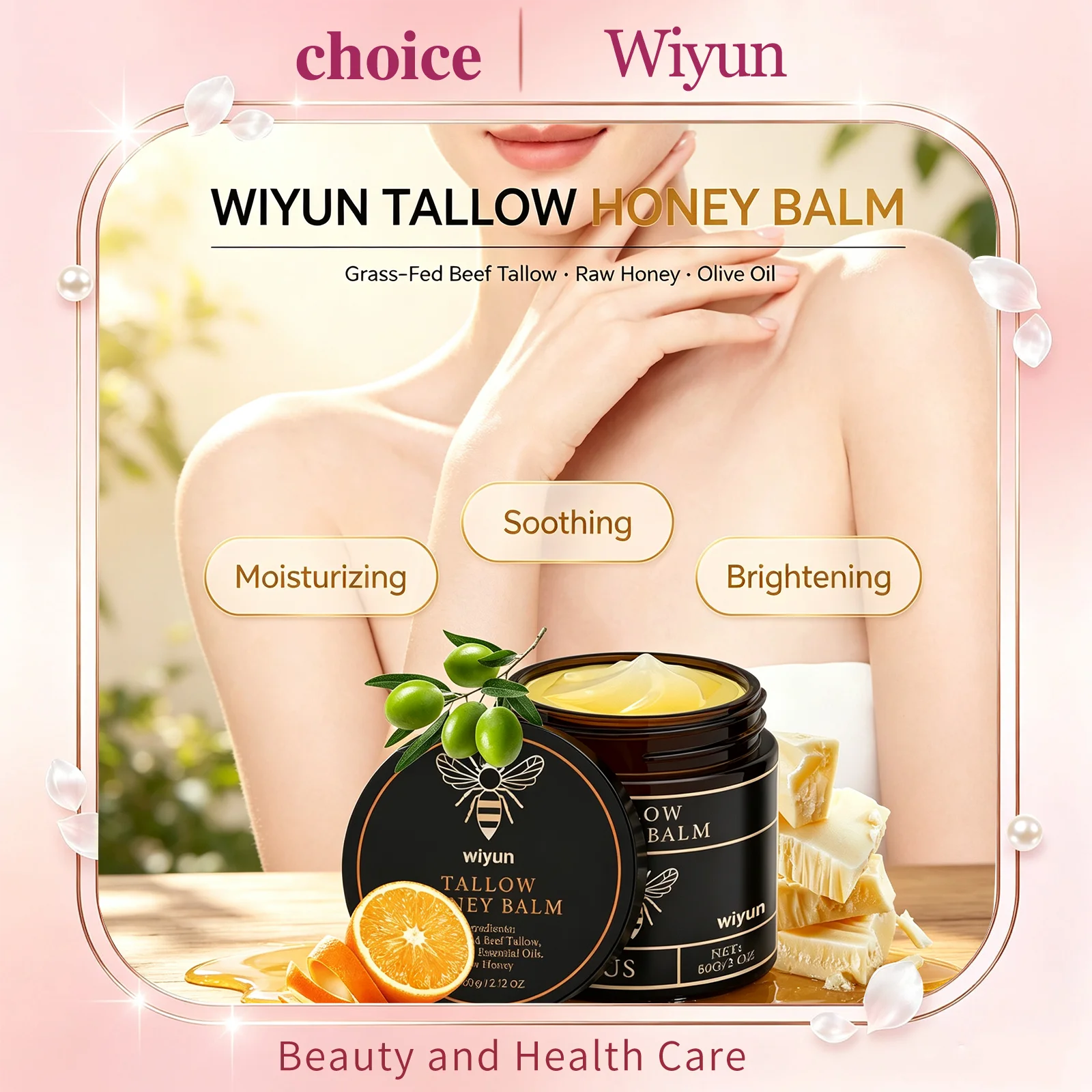 Wiyun Beef Tallow Honey Face Cream Lifting Brightening Soothing Moisturize Raw Honey Olive Oil Nourish Face Body Skin Care Balm