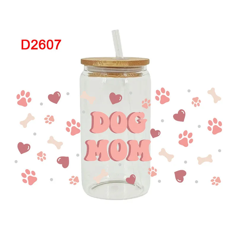 3D UV DTF Transfers Stickers 16oz Cup Wraps Animal Dog Mom Printed For DIY Glass Ceramic Metal Leather Etc. D2464