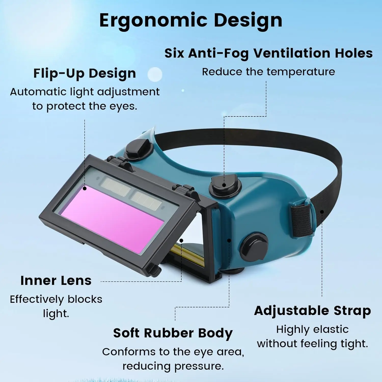 Solar Powered Auto Darkening Welding Helmet, True Color Viewing Arc Protection Goggle with Grinding Mode for TIG MIG MMA
