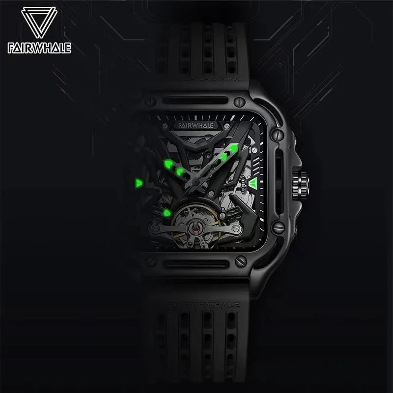 MARK FAIRWHALE Tourbillon Frame Fashion Men's Watches Automatic Movement Waterproof Silicone Strap Mechanical Watch For Men