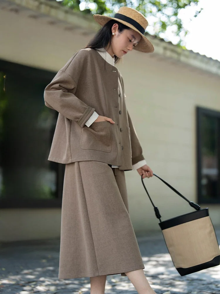 

Original Yanzuo Mountain Series Double Layer Air Cotton Wax Dyed round Ne Jaet Women's Sle Commute Loose Fit Long Sve