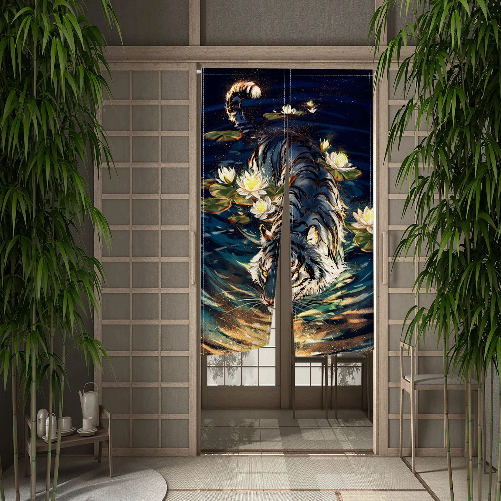 Wild Tiger Door Curtain Modern Art Dining Room Door Decor Curtains Room Divider Curtain Drape Kitchen Entrance Linen Noren