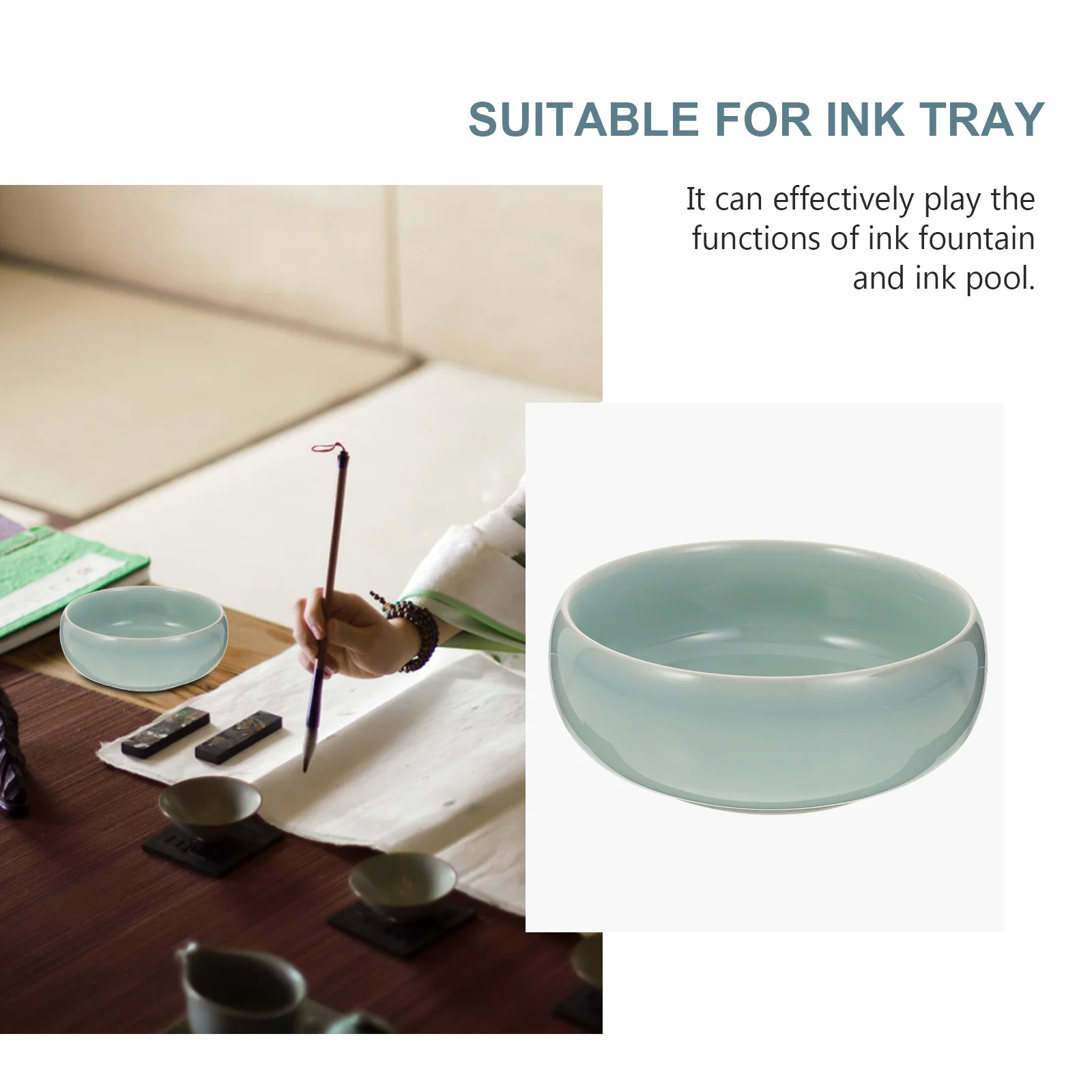 1Pcs Porcelain Ink Brush Washer Ceramic Durable Ink Pool Tray Home Sumi Brush Washing Calligraphy Dish Home Sumi-Brush Washer