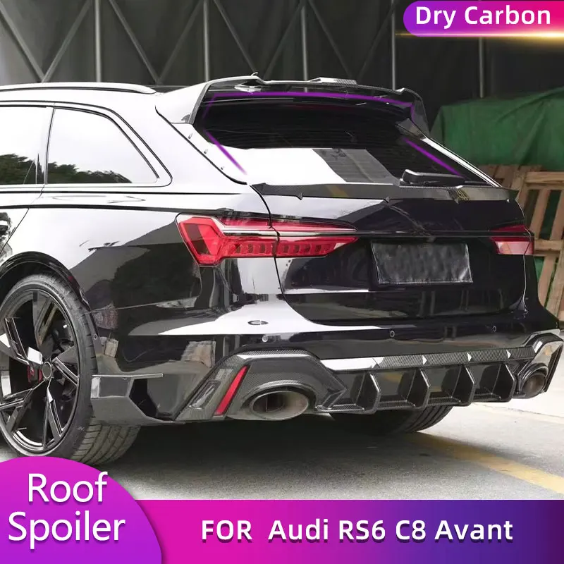 Prepreg Dry Carbon Rear Roof Spoiler Wings for Audi RS6 C8 Avant Wagon 4-Door 2019-2021 Car Rear Spoiler Window Roof Wings