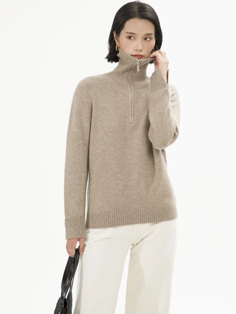 High End Women 100%Cashmere Sweater Half Zipper Turn-Down Collar Pullover Basic Style Cashmere Knitwear Autumn Winter Tops