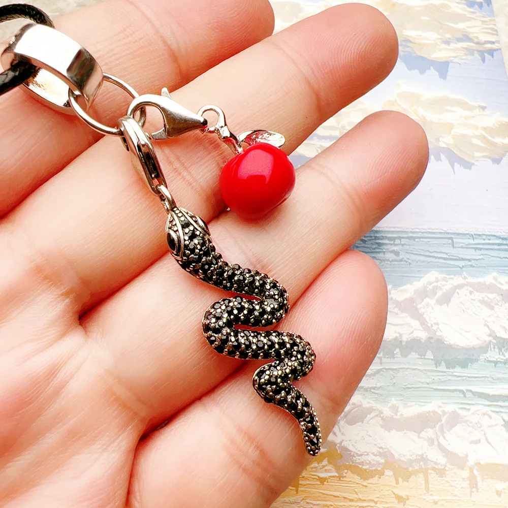 Snake and Red Apple Necklace New Fine Jewelry Europe 925 Sterling Silver Romantic Gift For Women