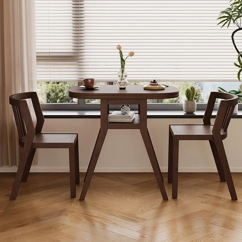 Combinação de mesa e cadeira de varanda de madeira maciça, mesa de apartamento pequeno, mesa de café, conjunto de três peças, casa moderna