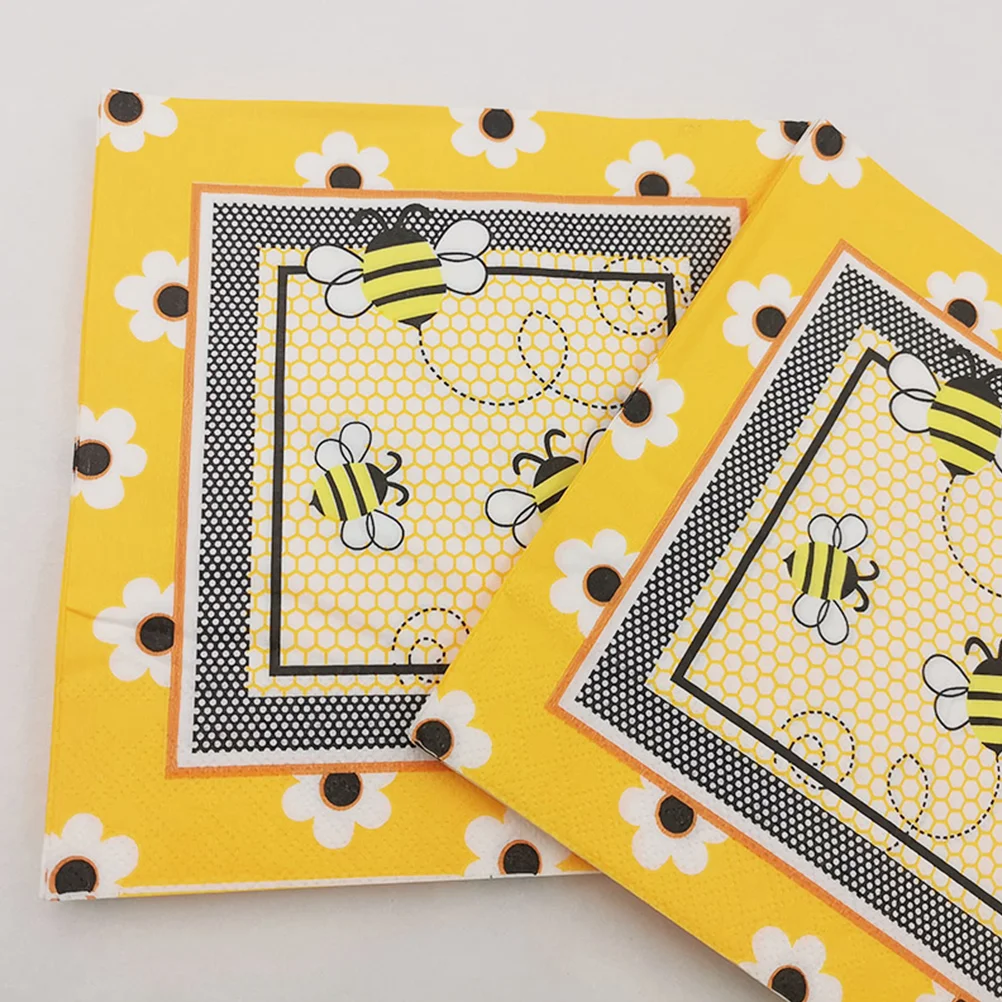 Servilletas de tela para cena, suministros de fiesta con estampado de abejas de dibujos animados coloridos para banquete de cumpleaños y boda (colores surtidos), 100 Uds.