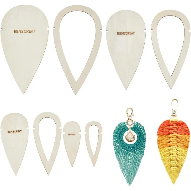8 Pcs Wood Macrame Cutting Template Teardrop and Feather Macrame Cutting Molds Macrame Wall Hanging Cutting Tool for Making