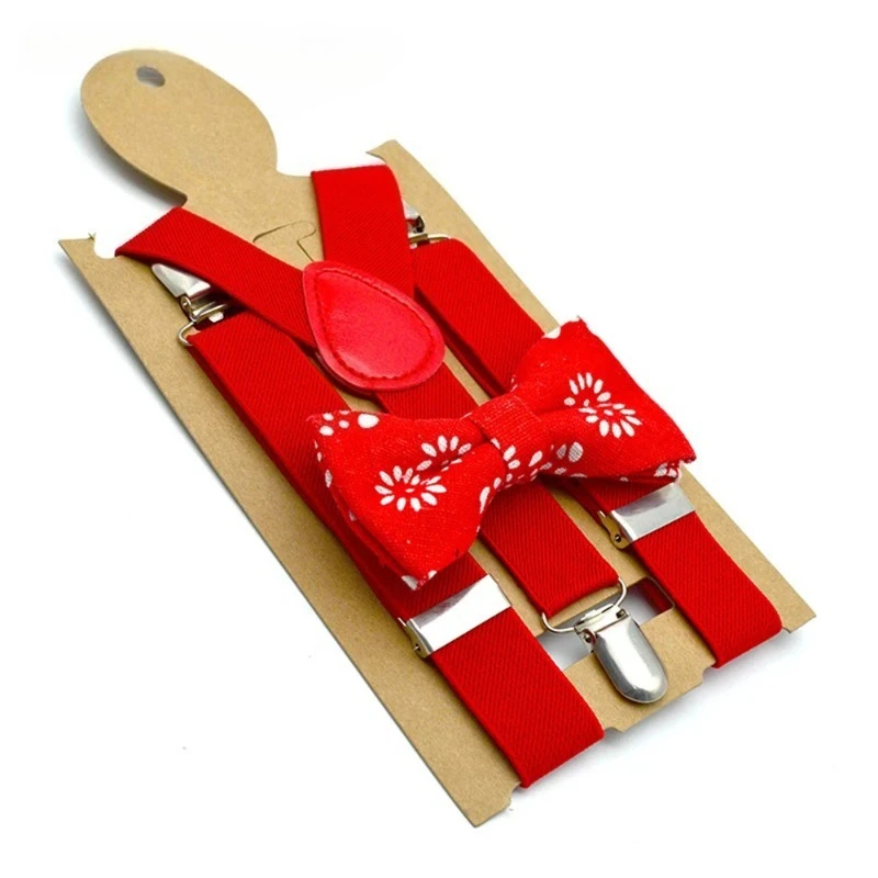 Bretelle per bambini di alta qualità Cintura per bambini in tinta unita Set papillon Bretelle regolabili per bambini Clip-on Y-Back Bretelle elastiche