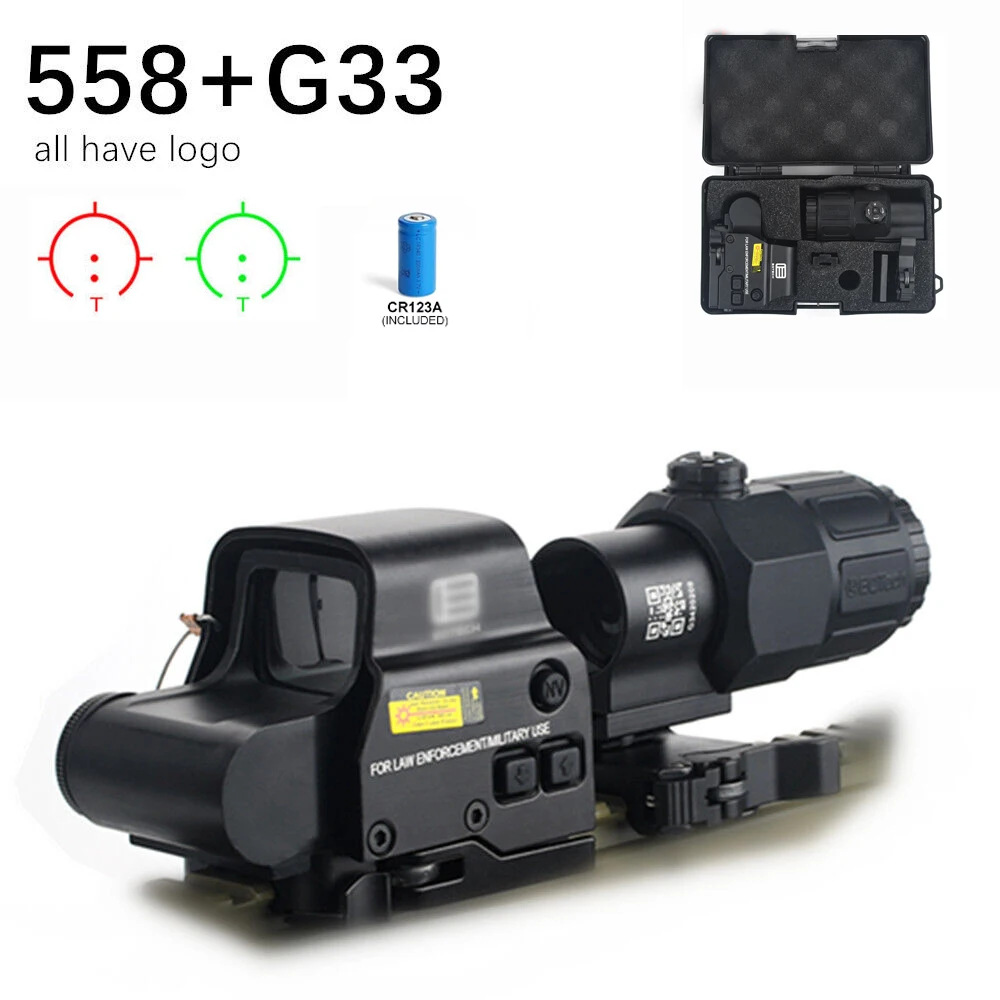 

Eotech 558 Holographic Collimator Red Dot Sight G33 3X Magnifier Airsfot Hunting t Red Green Dot Scope with G33 Magnifier Clone