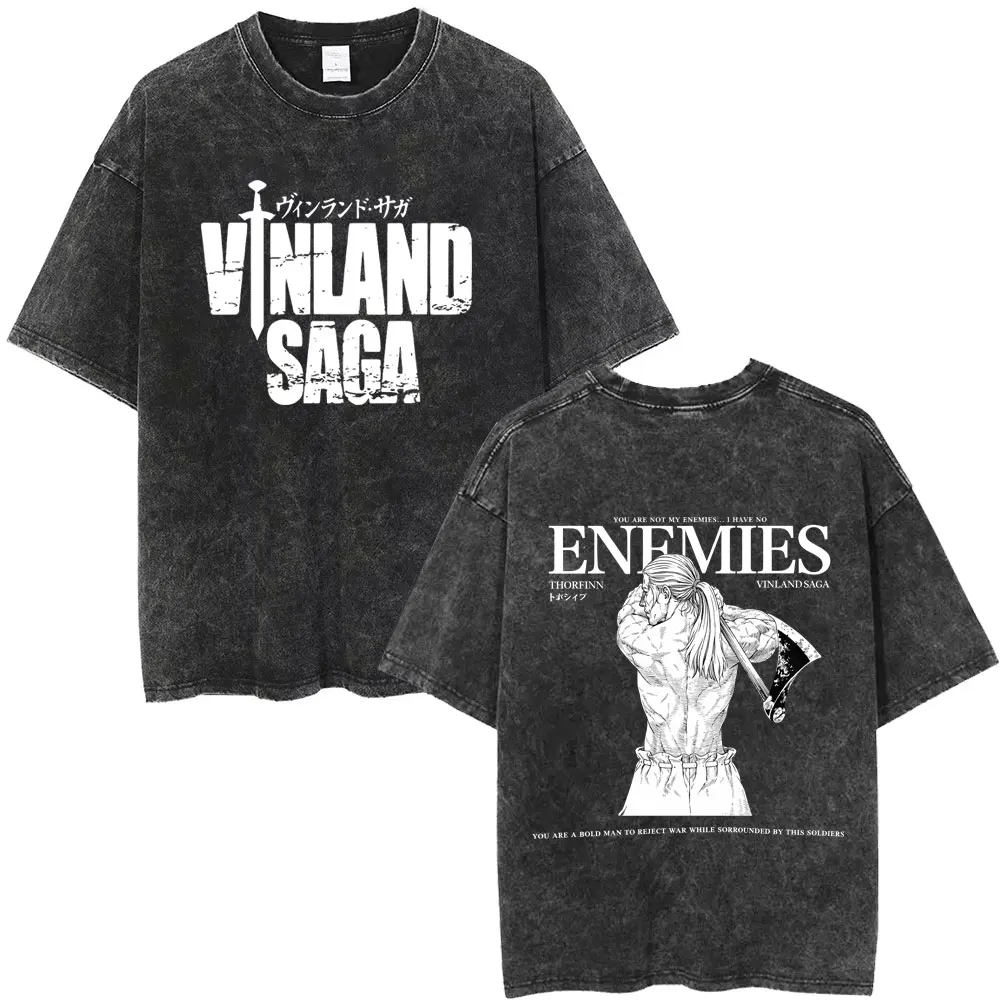 

Washed Vintage Anime Vinland Saga Thorfinn You Are Not My Enemies I Have No Enemies T Shirt Men Casual Cotton Oversized T-shirts