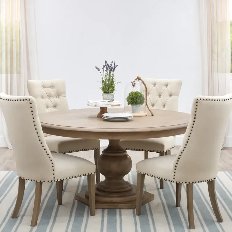 Solid Wood Round Dining Table with Turntable Simple Table and Chair Set for Small Apartment Household Use
