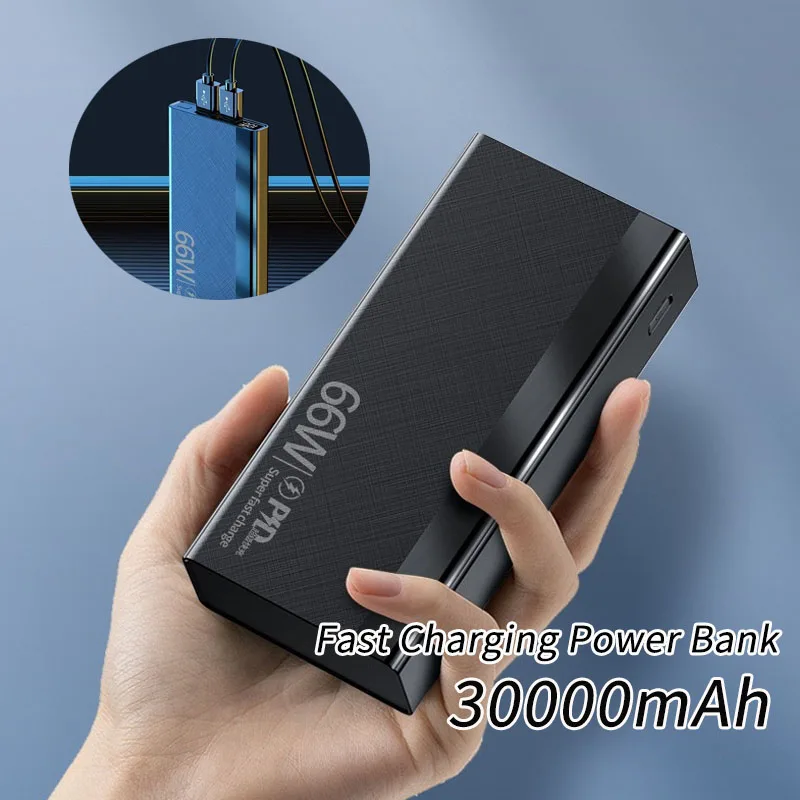 

Внешний аккумулятор (Power Bank) 30000 мАч 66 Вт с быстрой зарядкой для iPhone 15, 16, 14, Huawei, Xiaomi, Samsung, PD20W