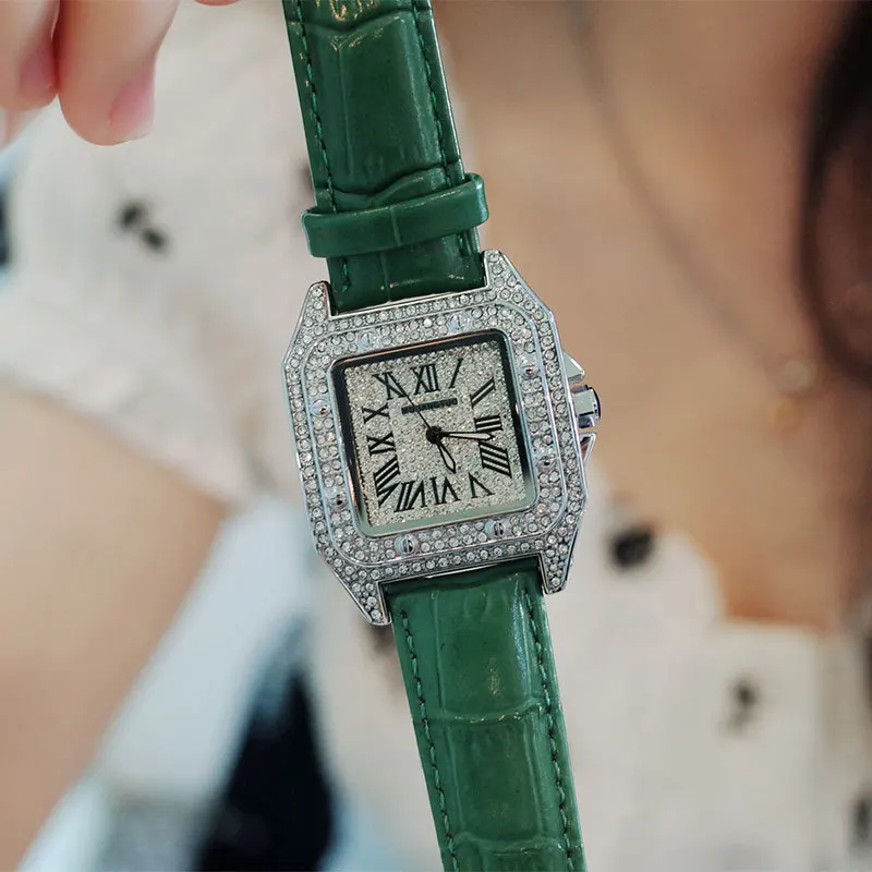 Mobangtuo Women Quartz Watch Square Case Diamond Orologio with Roman Numeral Number Dial Luxury Clock Ladies Vintage Wristwatch