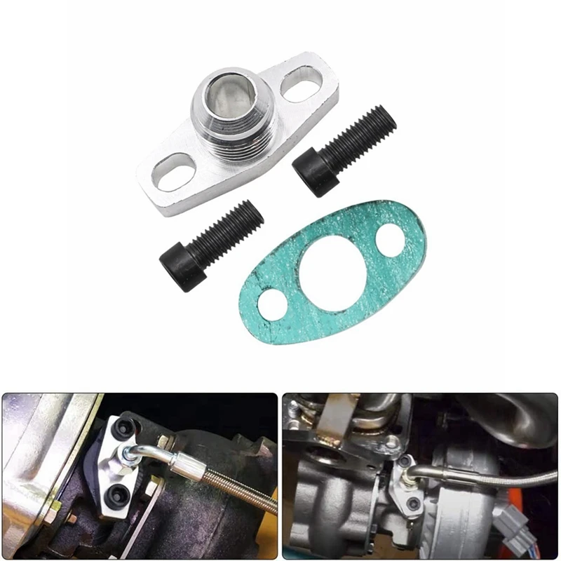 An10 turbo óleo retorno dreno flange adaptador kit para garrett gt28 gt30 gt35 t25 com parafusos m8x1.25mm prata