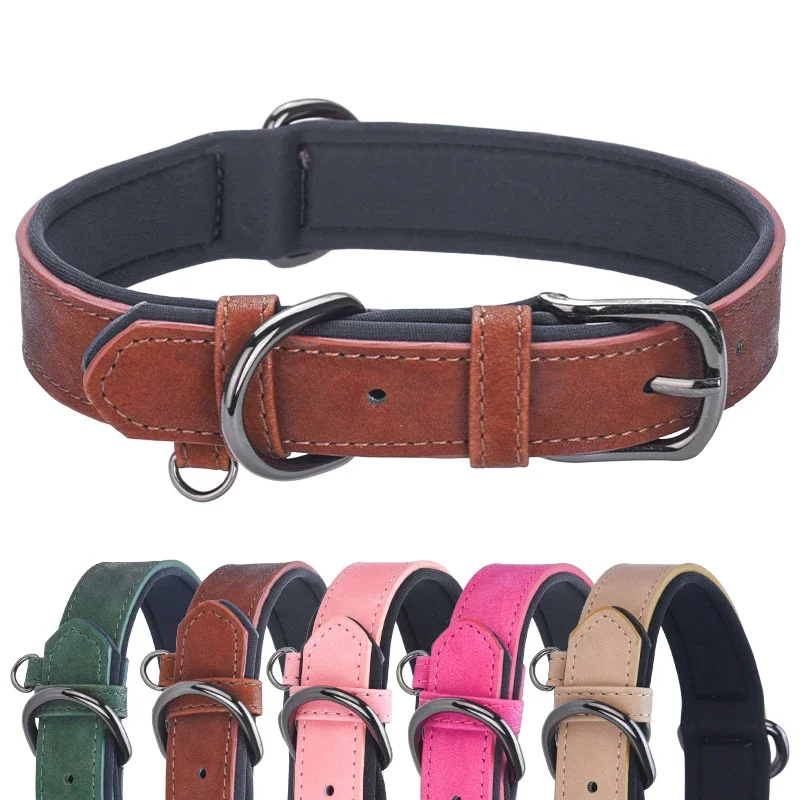 Adjustable Soft Padded Dog Collars PU Leather Dog Collar Necklace Pet Necklace For Small Medium Large Dogs Pitbull Labrador Pug