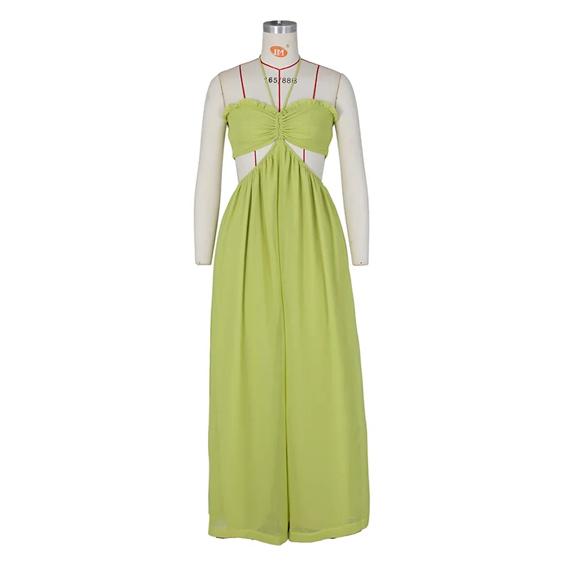 Slergiri 여성의 섹시한 넥타이 백 레스 시폰 점프 슈트 비치 휴가 streetwear 특대 와이드 레그 점프 슈트 클럽 파티 의상