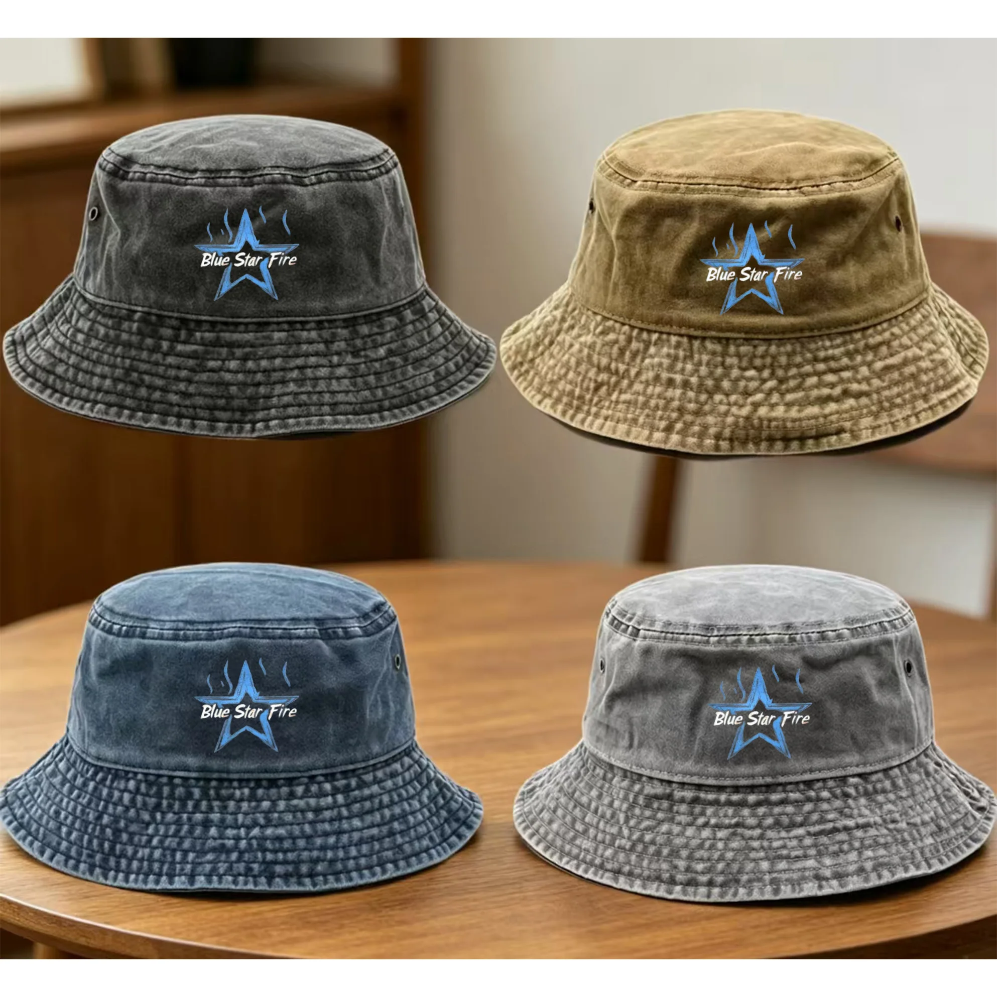 Blue Star Fire Fisherman Hat - Made of Viscose Material, Printed with The Blue Star Fire Pattern Design, Suitable for Outdoor Ac