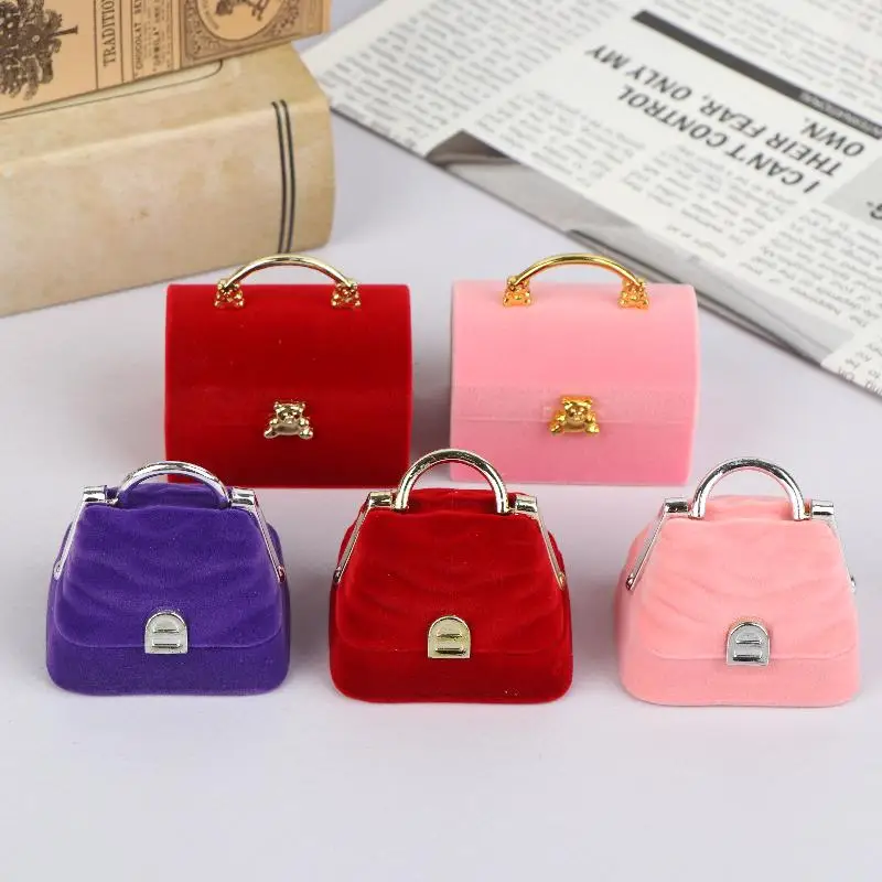 

1 Piece Small Jewelry Box Velvet Wedding Ring Box Necklace Display Box Cute Bear Gift Box Container Case For Jewelry Packaging